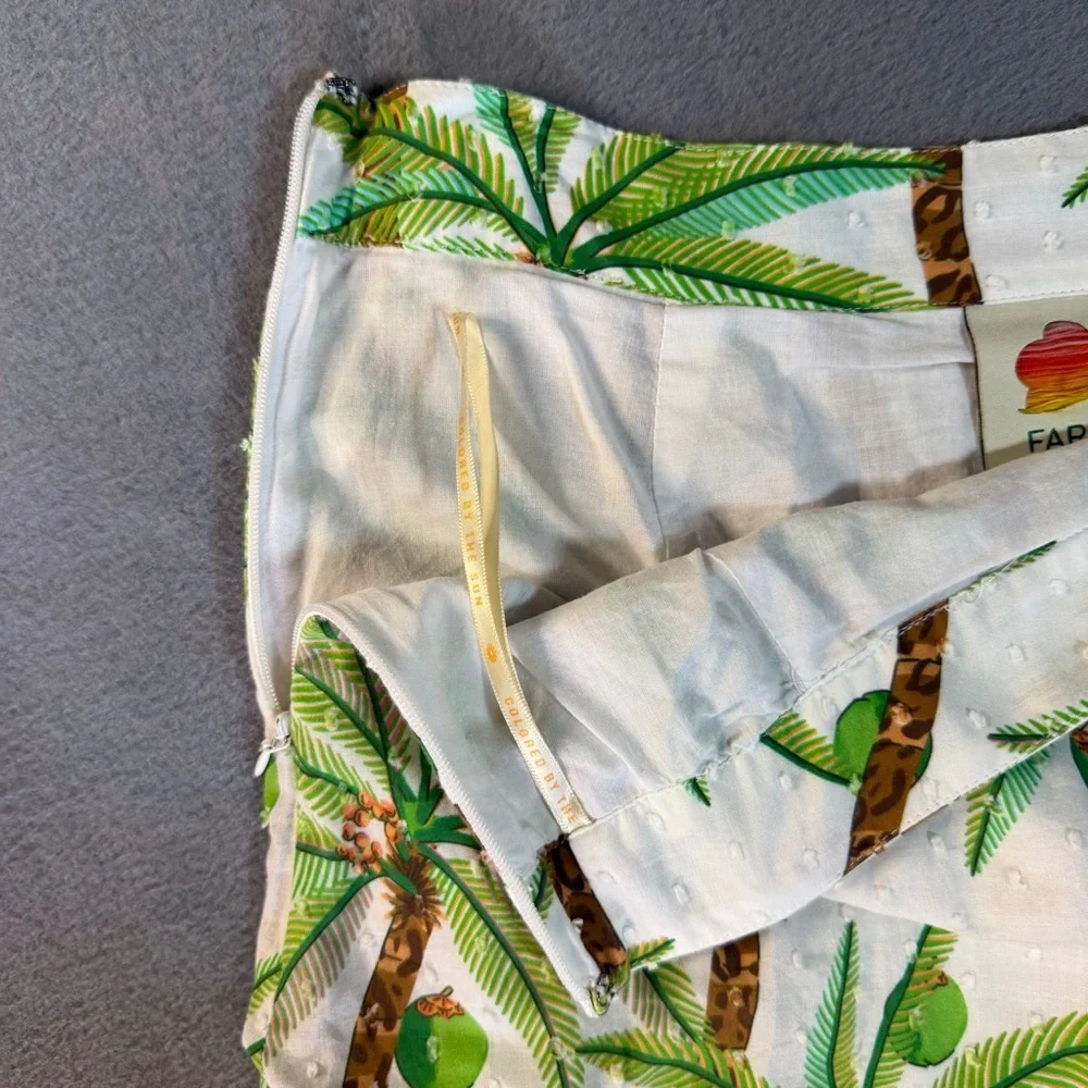 FARM Rio Tropical Palm Tree Print Tiered Maxi Skirt S Boho Summer Flowy Cotton